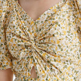 Çiçek Desenli Balon Kol Elbise