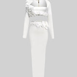 İki Parçalı Çiçek Detaylı Üst ve Maksi Etek