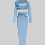 İki Parçalı Çiçek Detaylı Üst ve Maksi Etek