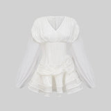 Korse Stili Gövdeli, Fırfır Etekli ve Kabarık Kollu Elbise