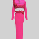 İki Parçalı Çiçek Detaylı Üst ve Maksi Etek