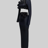 İki Parçalı Çiçek Detaylı Üst ve Maksi Etek