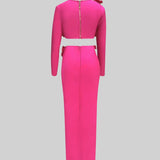 İki Parçalı Çiçek Detaylı Üst ve Maksi Etek