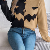 Hayalet Desenli Uzun Kollu Yuvarlak Yaka Kazak