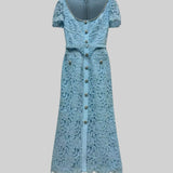 Mavi İnce Dantel Midi Elbise