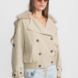 Bej Kürk Yakalı Kısa Trençkot