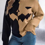 Hayalet Desenli Uzun Kollu Yuvarlak Yaka Kazak