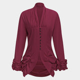 Button Ruched Long-Sleeve Gömlek