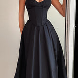 Basic Solid Corset Midi Elbise