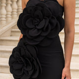 Hacimli Çiçek Desenli Mini Elbise