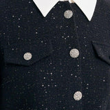 Çıkarılabilir Yaka Detaylı Tweed Bel Vurgulu Yünlü Elbise