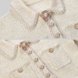 Dokulu Triko Elbise - Krem