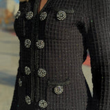 Uzun Kollu Diz Boyu Triko Elbise – Siyah