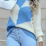 Rahat Patchwork Kontrast O Yaka Üst Kazak