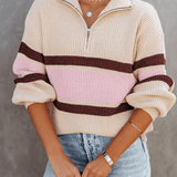 Gündelik Katı Patchwork Fermuar Yaka Kazak