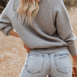 Gündelik Katı Patchwork Fermuar Yaka Kazak