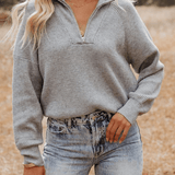 Gündelik Katı Patchwork Fermuar Yaka Kazak