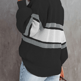 Gündelik Katı Patchwork Fermuar Yaka Kazak