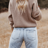 Gündelik Katı Patchwork Fermuar Yaka Kazak