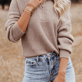 Gündelik Katı Patchwork Fermuar Yaka Kazak