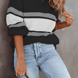 Gündelik Katı Patchwork Fermuar Yaka Kazak