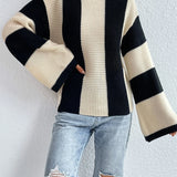 Çizgili Waffle Triko Kazak