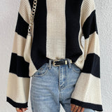 Çizgili Waffle Triko Kazak