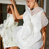 Cara - Beyaz Çiçek Mini Elbise