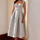 Sarah Mavi Jakarlı  Midi Elbise