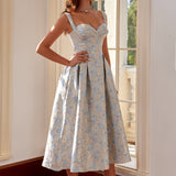 Sarah Mavi Jakarlı  Midi Elbise