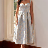 Sarah Mavi Jakarlı  Midi Elbise