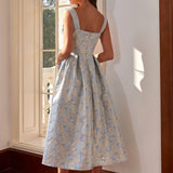 Sarah Mavi Jakarlı  Midi Elbise