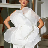 Cara - Beyaz Çiçek Mini Elbise