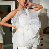 Cara - Beyaz Çiçek Mini Elbise