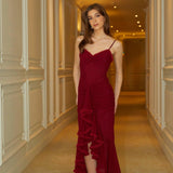 Ruby Elegance Asimetrik Şifon Elbise