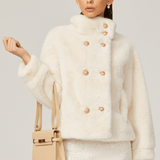 Elegance Pearl Çift Düğmeli Peluş Kaban