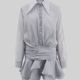 Belden Bağlamalı Düğmeli Gömlek