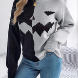 Hayalet Desenli Uzun Kollu Yuvarlak Yaka Kazak