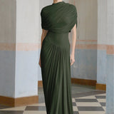 Asimetrik pilili maksi elbise