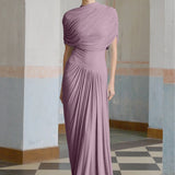 Asimetrik pilili maksi elbise