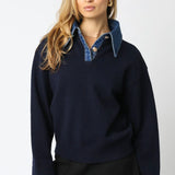 Denim Detaylı Triko Kazak