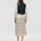 Çevre Dostu Kürk Yelek ve Çiçek Desenli Elbise İkili Takım