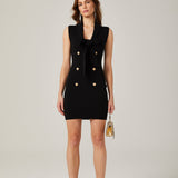 Charlotte siyah şal yaka örme mini elbise