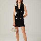 Charlotte siyah şal yaka örme mini elbise