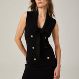 Charlotte siyah şal yaka örme mini elbise