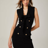 Charlotte siyah şal yaka örme mini elbise