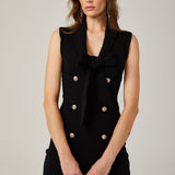 Charlotte siyah şal yaka örme mini elbise