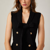 Charlotte siyah şal yaka örme mini elbise