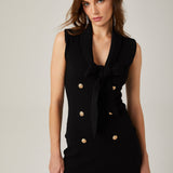 Charlotte siyah şal yaka örme mini elbise