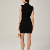 Charlotte siyah şal yaka örme mini elbise